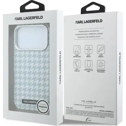 Karl Lagerfeld PU Houndstooth Resin Plate MagSafe kryt iPhone 17 Pro Max modrý