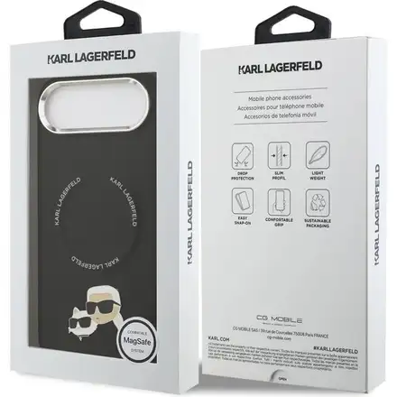 Karl Lagerfeld PU Karl and Choupette Heads Pins MagSafe kryt iPhone Air čierny