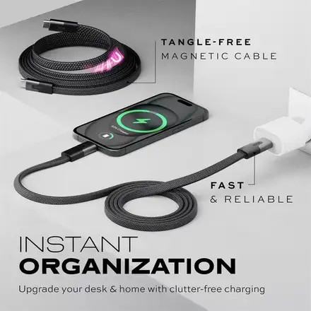 KeySmart Statik MagStack Slim PRO, magnetický slim kábel, USB-C - USB-C, (1m)