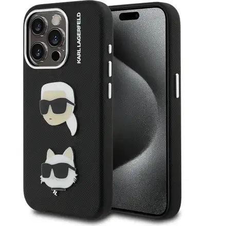 Karl Lagerfeld Grained PU K&CH Heads kryt iPhone 15 Pro Max čierny