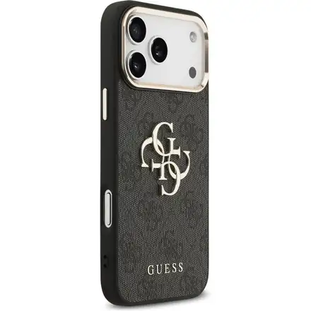 Guess PU Leather 4G Metal Logo Gold Frame kryt iPhone 17 Pro čierny