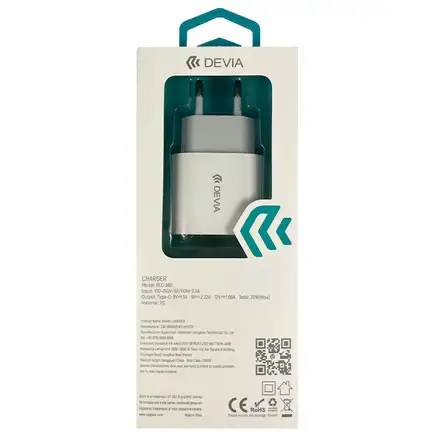 Devia sieťová nabíjačka Rocket series PD Quick Charger 20W - White