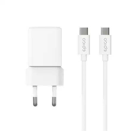 iStores by Epico Ultraboost GaN 20W sieťový adaptér EA20 s 1,2 m USB-C na USB-C kablom - biela