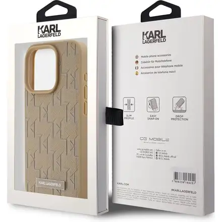 Karl Lagerfeld PU Leather Monogram Metal Logo MagSafe kryt iPhone 14 Pro Max béžový