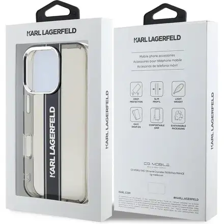 Karl Lagerfeld IML Stripe Logo kryt iPhone 16 Pro Max čierny