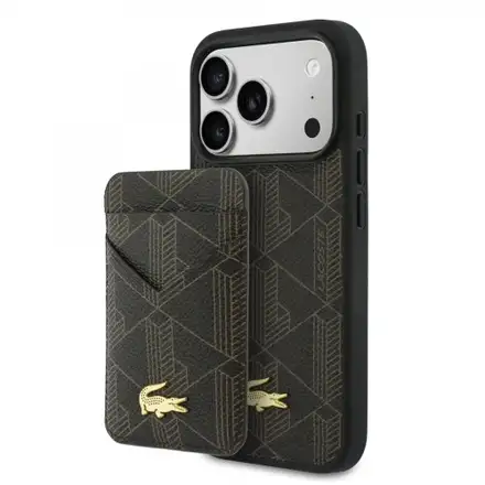 Lacoste Iconic Petit Pique MagSafe kryt + peňaženka iPhone 17 Pro Max hnedý