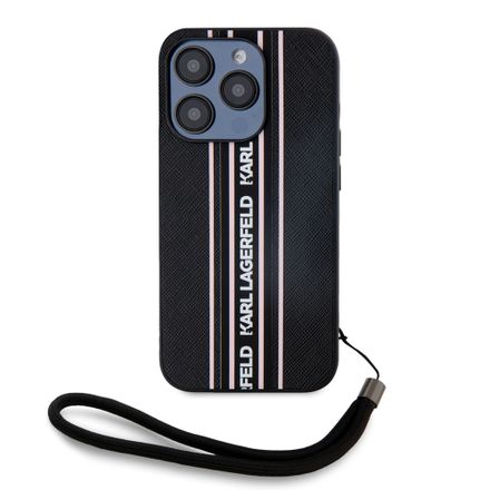 Karl Lagerfeld PU Saffiano Athleisure Stripe and Strap kryt iPhone 15 Pro Max čierna