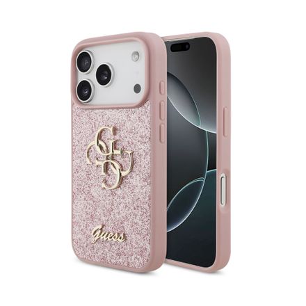 Guess PU Fixed Glitter 4G Metal Logo kryt iPhone 18 Pro ružový