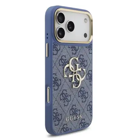 Guess PU Leather 4G Metal Logo Gold Frame kryt iPhone 18 Pro Max modrý