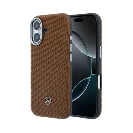 Mercedes PU Leather Wood Semi Wrap MagSafe Kryt pre iPhone 17 hnedá