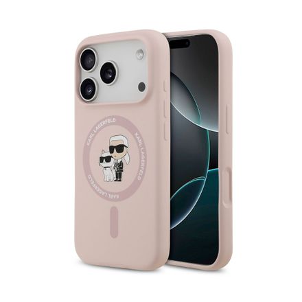 Karl Lagerfeld Liquid Silicone Karl and Choupette MagSafe kryt iPhone 18 Pro ružový