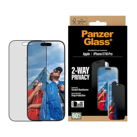 PanzerGlass ochranné sklo UWF 2-Way Privacy pre iPhone 17/16 Pro - Black Frame