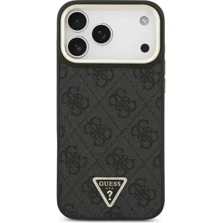 Guess PU Leather 4G Strass Triangle Logo Gold Frame MagSafe kryt iPhone Pro 17 čierny