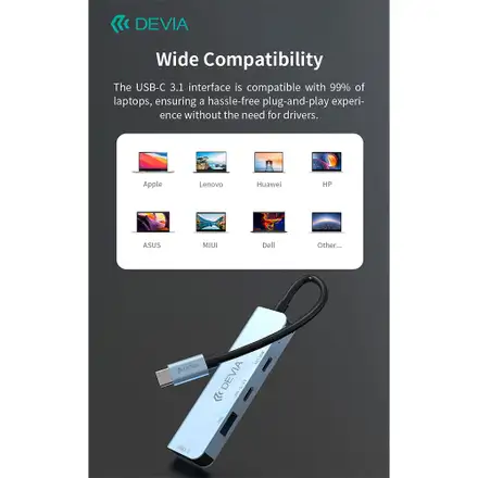 Devia USB-C Hub Leopard Series 4-in-1 EC700 - Deep Gray