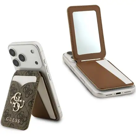 Guess PU 4G Mirror MagSafe Cardslot Peňaženka so Stojanom hnedá