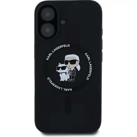Karl Lagerfeld Liquid Silicone Karl and Choupette MagSafe kryt iPhone 16 čierny