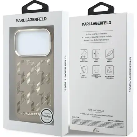 Karl Lagerfeld PU Perforated Monogram MagSafe MagSafe kryt iPhone 17 Pro Max hnedý