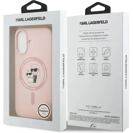 Karl Lagerfeld Liquid Silicone Karl and Choupette MagSafe kryt iPhone 17 ružový