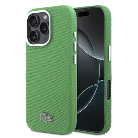 Lacoste PVC Iconic Petit Pique Metal Logo MagSafe kryt iPhone 16 Pro zelený