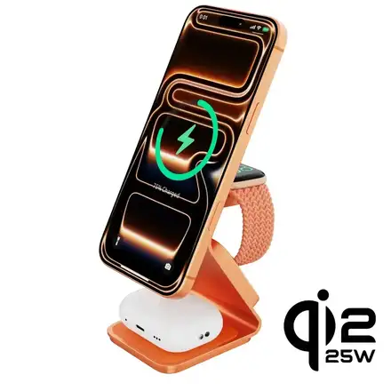 Cubenest 3v1 Qi2.2 bezdrôtová magnetická nabíjačka SQ314  oranžová