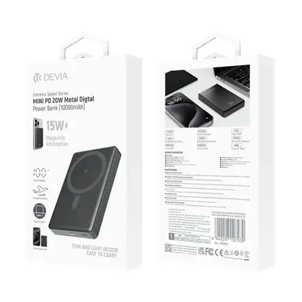Devia powerbank Extreme Speed Series Mini Magnetic 10.000 mAh PD 20W - Space Gray