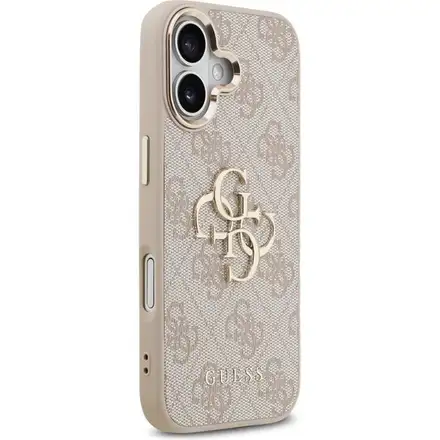 Guess PU Leather 4G Metal Logo Gold Frame kryt iPhone 17 ružový