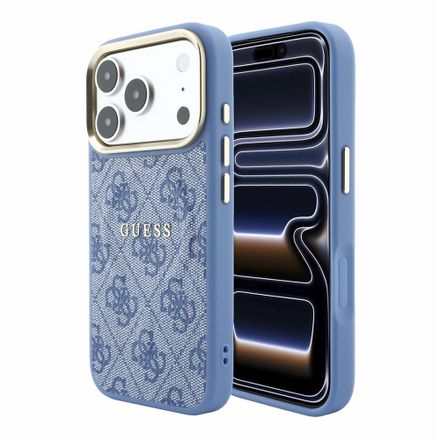 Guess PU Leather 4G Gold Frame Embossed MagSafe kryt iPhone 18 Pro Max modrý