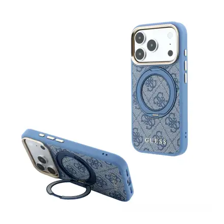 Guess PU 4G Ring Stand MagSafe kryt iPhone 18 Pro modrý