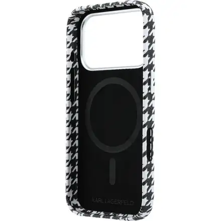 Karl Lagerfeld PU Houndstooth Resin Plate MagSafe kryt iPhone 17 Pro čierny