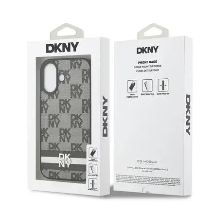 DKNY PU Leather Checkered Pattern and Stripe kryt iPhone 17 čierny.