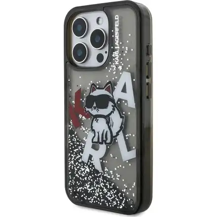 Karl Lagerfeld Liquid Glitter Scattered Choupette kryt iPhone 16 Pro čierny