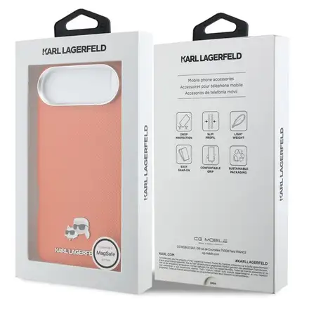 Karl Lagerfeld PU Karl and Choupette Heads Pins MagSafe kryt iPhone Air oranžový