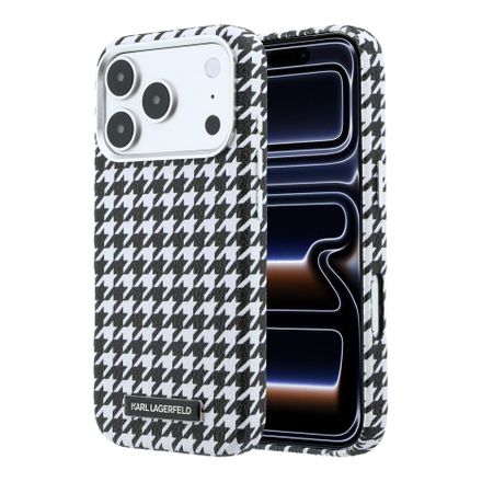Karl Lagerfeld PU Houndstooth Resin Plate MagSafe kryt iPhone 17 Pro čierny