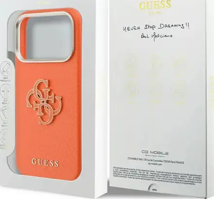 Guess PU Resin Logo kryt iPhone 17 Pro oranžový