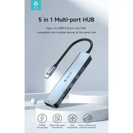 Devia USB-C Hub Leopard Series 5-in-1 EC135 - Deep Gray