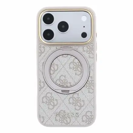 Guess PU 4G Ring Stand MagSafe kryt iPhone 18 Pro ružový
