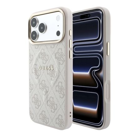 Guess PU Leather 4G Gold Frame Embossed MagSafe kryt iPhone 18 Pro Max ružový