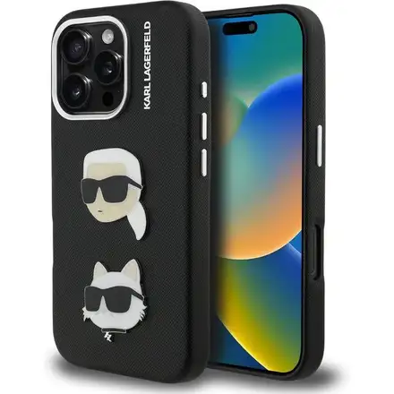 Karl Lagerfeld Grained PU K&CH Heads kryt iPhone 16 Pro Max čierny