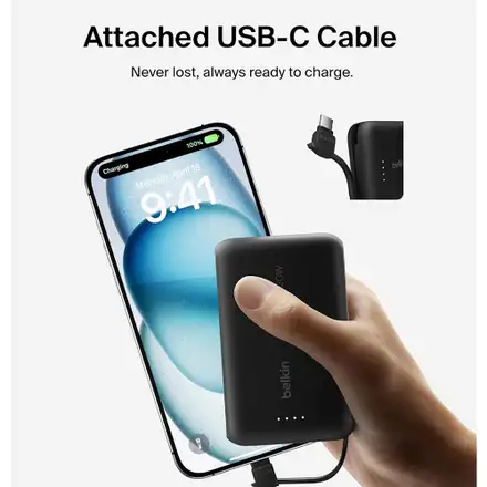Belkin BoostCharge PowerBank 10K with Integrated USB-C Cable 20W - Blue