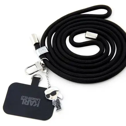 Karl Lagerfeld Universal Crossbody Popruh Cord and Ikonik Pins čierny