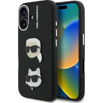 Karl Lagerfeld Grained PU K&CH Heads kryt iPhone 16 čierny