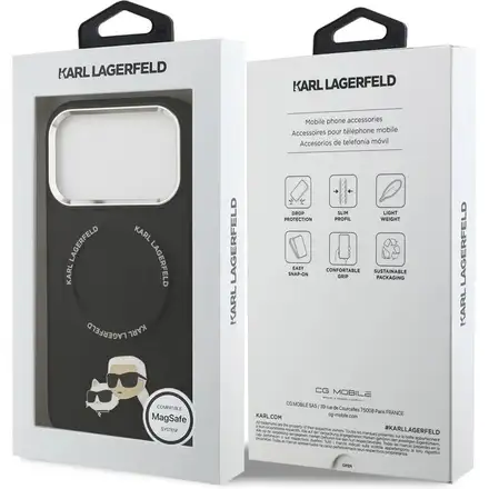 Karl Lagerfeld PU Karl and Choupette Heads Pins MagSafe kryt iPhone 17 Pro čierny