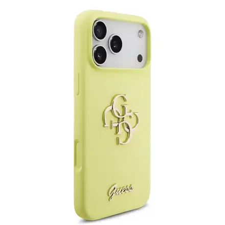 Guess Liquid Silicone 4G Metal Logo kryt iPhone 17 Pro Max žltý