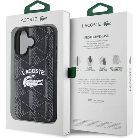 Lacoste Blend Monogram MagSafe kryt iPhone 16 čierny