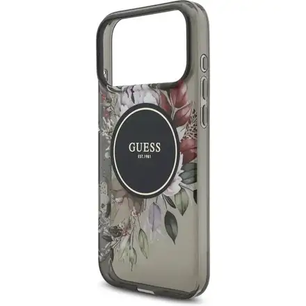 Guess IML Flowers Strap MagSafe kryt iPhone 17 Pro čierny