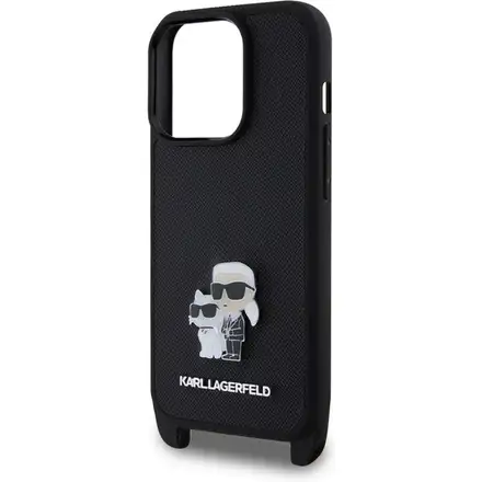 Karl Lagerfeld Saffiano Crossbody Popruh Metal Karl and Choupette kryt iPhone 15 Pro čierny
