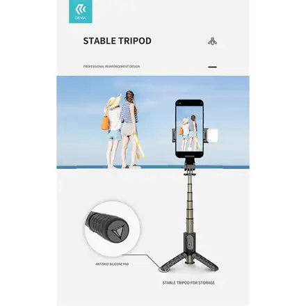 Devia Tripod Stand Multi-function Selfie Bar With Fill-In Light - Black