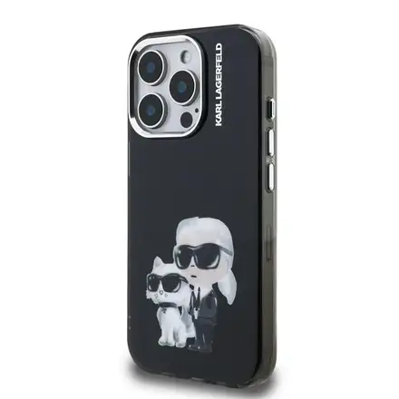 Karl Lagerfeld IML Aquarelle Karl and Choupette kryt iPhone 15 Pro čierny