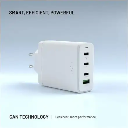 FIXED Sieťová GaN nabíjačka s 3xUSB-C a USB výstupom a podporou PD 3.0, 120W, biela