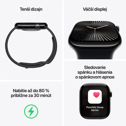 Apple Watch Series 10 GPS 46mm Jet Black Aluminium Case with Black Sport Band - M/L